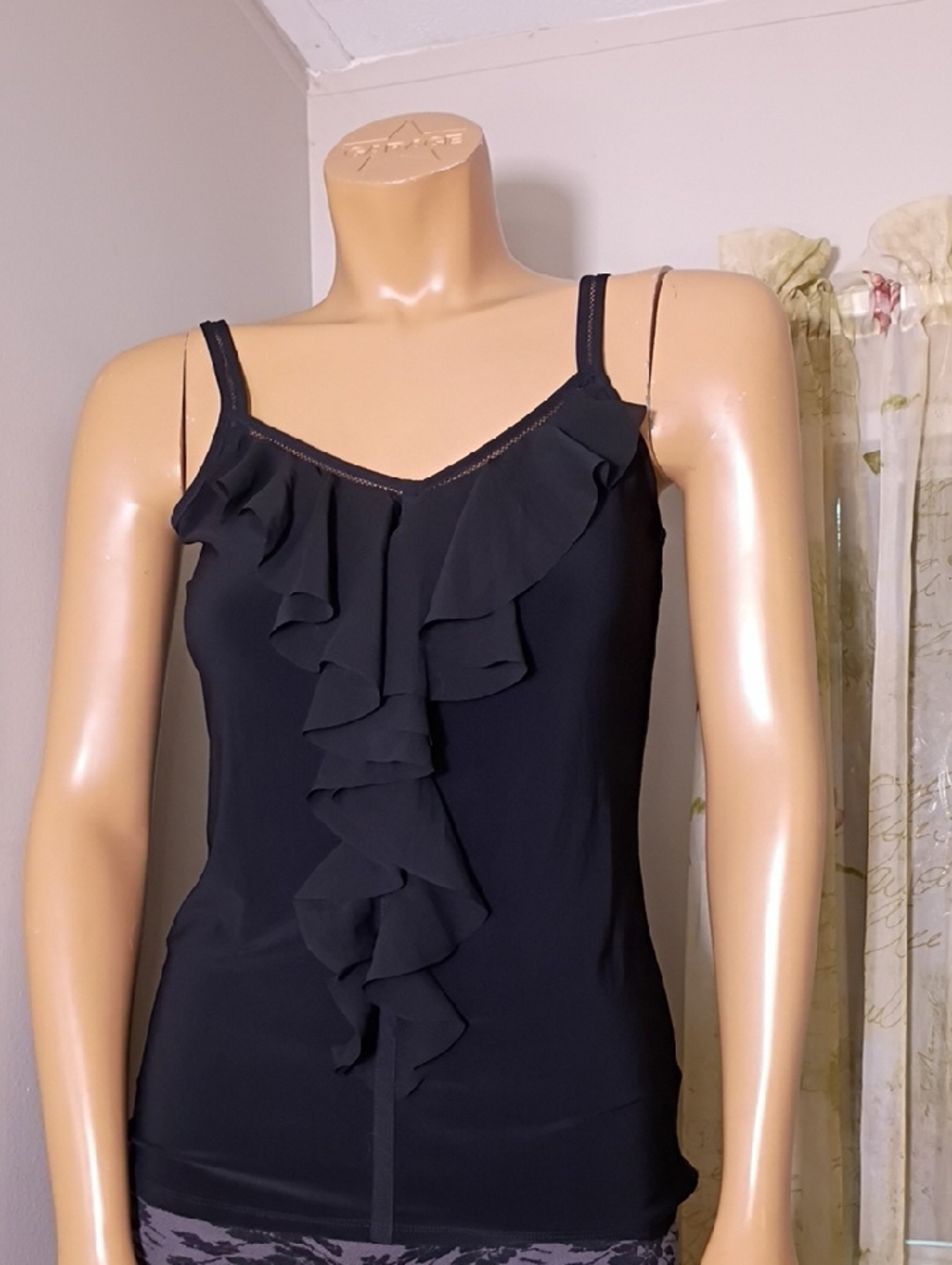 White House Black Market Black Ruffle‎ Front Camisole